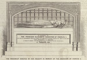 Het monument opgericht door Hare Majesteit ter nagedachtenis aan de dochter van Karel I (gravure) door English School