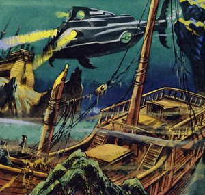 De Nautilus voer over de wrakken van twee Franse galeien