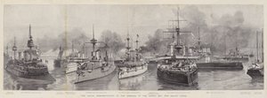 De marinedemonstratie bij de opening van het Noordzee- en Baltische Kanaal (gravure)