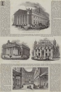 De Nieuwe Royal Exchange, Londen, met alternatieve ontwerpen (gravure)