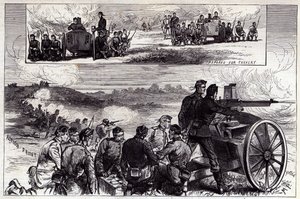 De Nordenfeldt-kanonnen in Aldershott, uit de Illustrated London News, september 1885 door English School