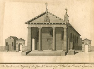 Het noordoostelijke uitzicht van de parochiekerk van St. Paul in Covent Garden, Londen