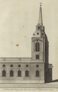 Het noordwestelijke uitzicht op de parochiekerk van St. Benet Gracechurch, Londen door English School