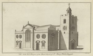 Het noordwestelijke aanzicht van de parochiekerk van St Mary Whitechapel, Londen