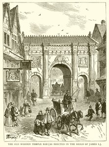 De Oude Houten Temple Bar (opgericht tijdens het Regeer van Jacobus I) door English School