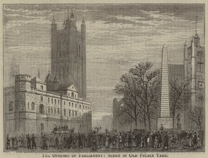 De opening van het parlement, scène in Old Palace Yard (gravure) door English School