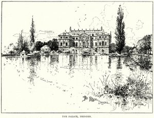 Het paleis, Dresden (gravure) door English School