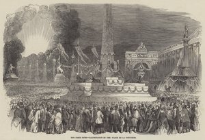 Het Parijse feest, verlichting op de Place de la Concorde (gravure)