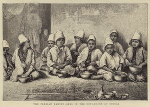 De Perzische hongersnood, jongens in het weeshuis in Shiraz door English School
