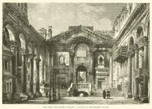 De Piazza del Duomo, Spalato, Een hof van het paleis van Diocletianus (gravure)