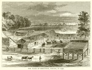 De executieplaats, Tyburn, in 1750 door English School