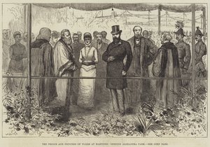 De Prins en Prinses van Wales in Hastings, opening van Alexandra Park (gravure) door English School