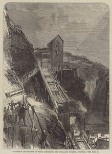 De Prins en Prinses van Wales dalen de Botallack Tin-Mijn af, Cornwall door English School