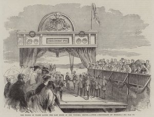 De Prins van Wales legt de laatste steen van de Victoria brug (gravure) door English School