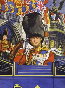 De Prins van Wales, de toekomstige Koning Edward VIII, in de jubileumstoet van zijn vader door English School