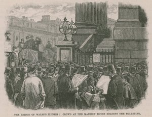 De ziekte van de Prins van Wales: Menigte bij het Mansion House leest de bulletins door English School