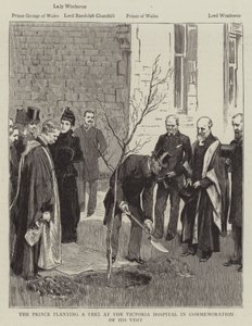 De prins plant een boom bij het Victoria Ziekenhuis ter herdenking van zijn bezoek door English School