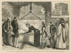 De Prinses van Wales legt de eerste steen van het nieuwe gebouw voor het Chelsea Ziekenhuis voor Vrouwen