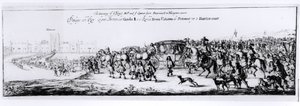 De Processie van Karel II en zijn Nieuwe Koningin, Catharina van Braganza van Portsmouth naar Hampton Court, 1662 door English School