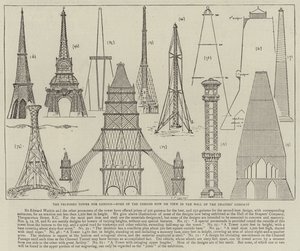 De voorgestelde toren voor Londen, enkele van de ontwerpen die nu te zien zijn in de hal van de Drapers