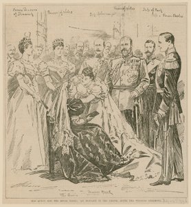 De Koningin en de Koninklijke Bruid, een incident in de kapel na de huwelijksceremonie, 23 juli 1896 door English School