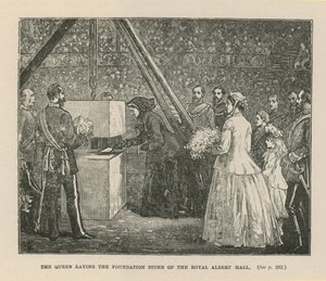 De koningin legt de eerste steen van de Royal Albert Hall
