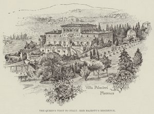 Het bezoek van de koningin aan Italië, de residentie van Hare Majesteit (gravure) door English School