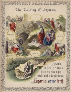 De Opwekking van Lazarus (gekleurde gravure)