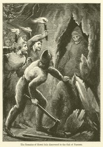 De overblijfselen van Howel Sele ontdekt in de eiken van Nannau (gravure) door English School