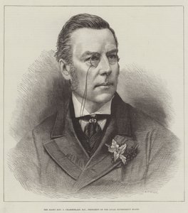 De Rechtse Eerwaarde J Chamberlain, MP, Voorzitter van de Lokale Overheidsraad door English School