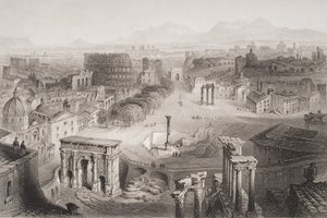 Het Romeinse Forum vanaf de Capitolijnse heuvel, Rome, gegraveerd door A. Willmore
