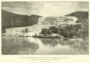 De Rotomahana terrassen en warmwaterbronnen, Nieuw-Zeeland, vernietigd door een aardbeving op 10 juni 1886 door English School