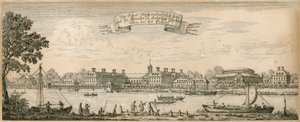 Het Koninklijk Ziekenhuis in Chelsea en de Rotunda in Ranelagh Gardens van een oud schilderij door English School