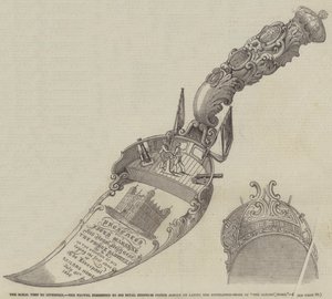 Het Koninklijk Bezoek aan Liverpool, de Troffel gepresenteerd aan Zijne Koninklijke Hoogheid Prins Albert bij het leggen van de Eerste Steen van "Het Zeemanshuis" door English School