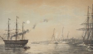 Het koninklijke jacht voor Margate avond van 5 maart 1863, uit Een gedenkteken van het huwelijk van Edward VII en Alexandra van Denemarken, uitgegeven 1864 door English School