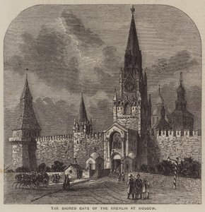 De Heilige Poort van het Kremlin in Moskou (gravure)