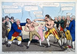 Het gevecht tussen Old Price en Spangle Jack de Shewman - gevochten met onverminderde kracht voor negen rondes en nog onbeslist, pub. Londen door English School