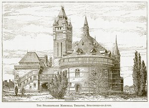 Het Shakespeare Memorial Theatre, Stratford-on-Avon (gravure)