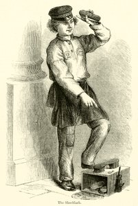 De schoenpoetser (gravure) door English School