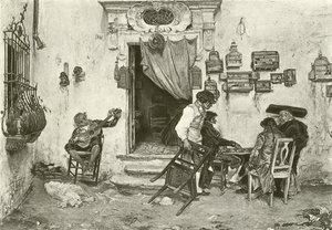 De winkel van Figaro (gravure) door English School