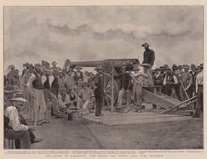 Het beleg van Mafeking, de Boeren en hun Long Tom, "Creaky" (litho)
