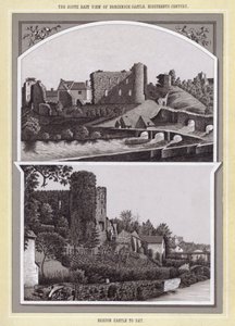 Het Zuidoostelijke uitzicht van Brecknock Kasteel, achttiende eeuw; Brecon Kasteel vandaag