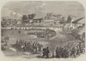 De Voorjaarsbijeenkomst in Yokohama, Wedstrijd van Japanse Officieren, de Start (gravure) door English School