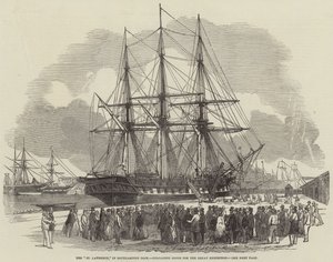 De "St Lawrence," in Southampton Dock, goederen lossend voor de Grote Tentoonstelling door English School
