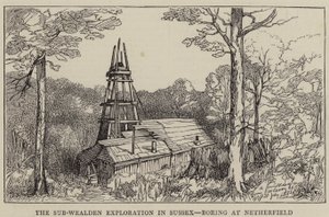 De Sub-Wealden Exploratie in Sussex, Boring bij Netherfield (gravure) door English School