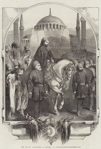 De Sultan op weg naar de Moskee, in Constantinopel (gravure) door English School