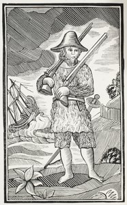 Het verrassende leven en de meest vreemde avonturen van Robinson Crusoe uit de stad York, zeeman, illustratie uit Chap-books van de achttiende eeuw door John Ashton, uitgegeven 1882 door English School