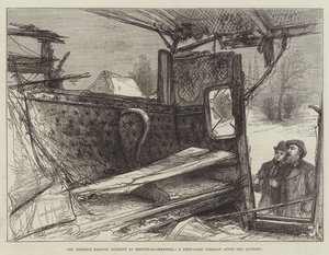 Het verschrikkelijke treinongeluk bij Shipton-on-Cherwell, een eersteklas rijtuig na het ongeluk (gravure)