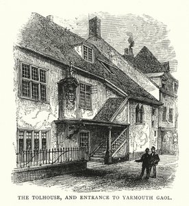 Het Tolhuis en de ingang naar de gevangenis van Yarmouth (gravure)