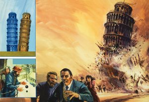 De Toren van Pisa, voorgesteld als instortend